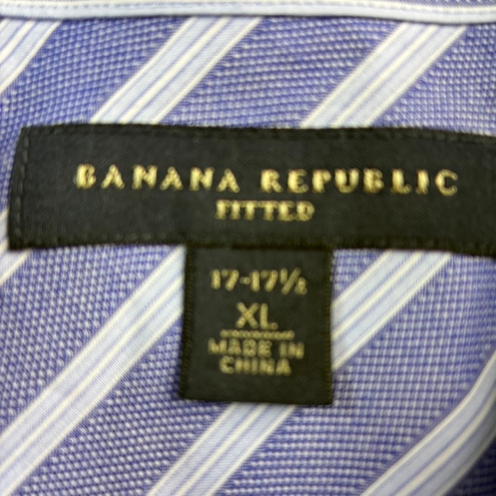 Banana Republic Fitted Blue White Stripe Dress‎ Shirt XL 17-17 1/2 Cotton - Picture 4 of 14